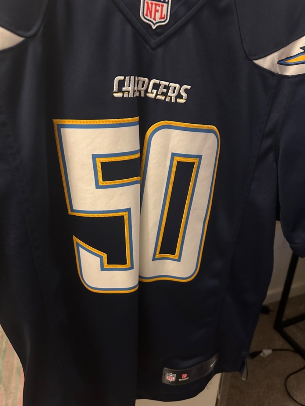 Nike Navy Chargers #50 Football Jersey with White and Gold Accents - Picture 3 of 5